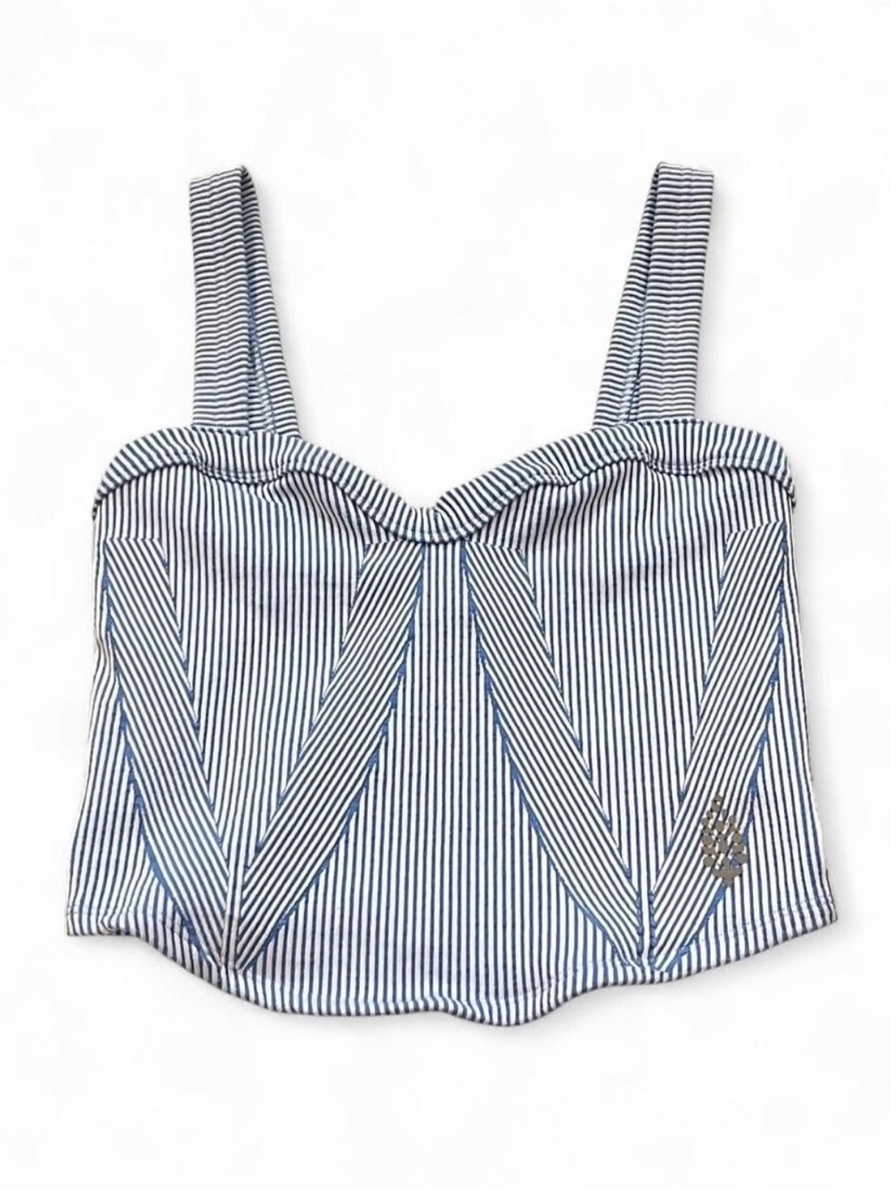 FREE PEOPLE MOVEMENT | Striped Corset Crop Top | Denim Blue Combo | M/L | NWT